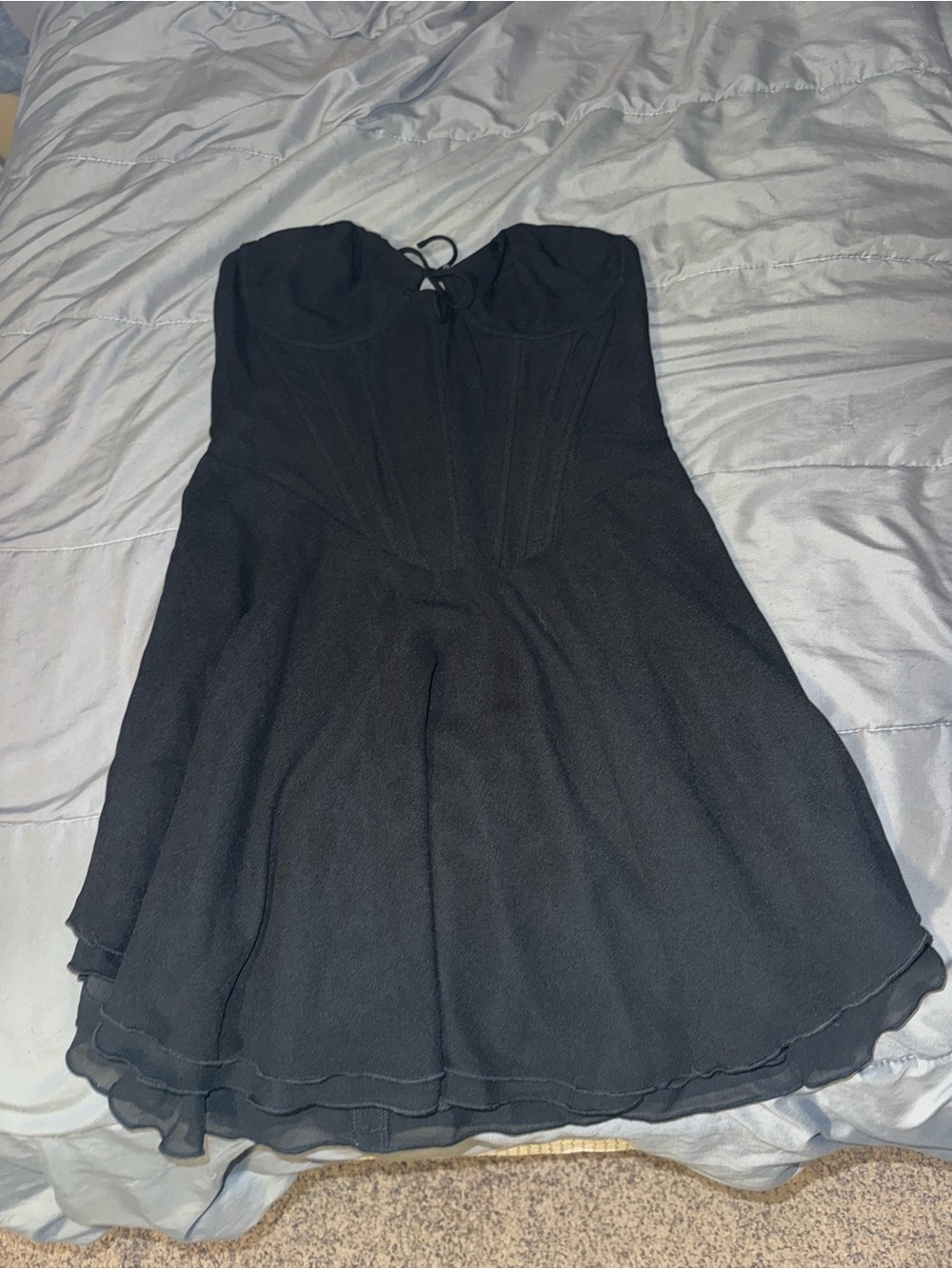 Strapless Black Chiffon Fit-and-Flare Dress